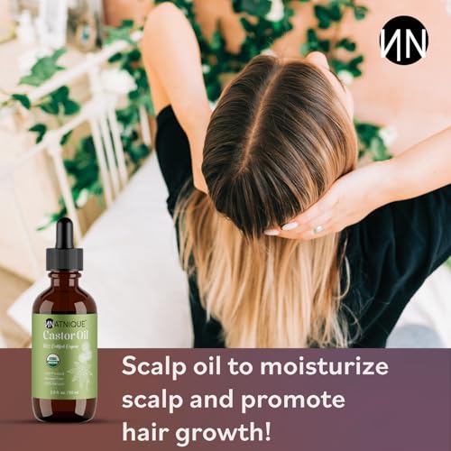 Natnique Castor Oil 2oz ? USDA Certified Organic, 100% Pure Cold Pressed Unrefined Oil for Hair Growth, Eyelashes, Eyebrows & Scalp ? Natural Skin Moisturizer, Lash Serum & Hair Treatment