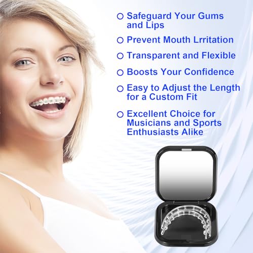 Comfort Cover for Braces, Lip Protector Mouth Guard Lip Cushion Teeth Shield Bumper for Brackets, Aligner, Dental Wax Alternative, Hard and Rigid Clip, in Portable Storage Case with Mirror