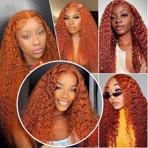 30 Inch Ginger Lace Front Wigs Human Hair 13x6 Deep Wave Wig Orange Ginger Wig Human Hair Pre Plucked 350 Deep Curly Hd Lace Front Wigs for Women 180% Density Wet Wavy Deep Curly Frontal Wigs