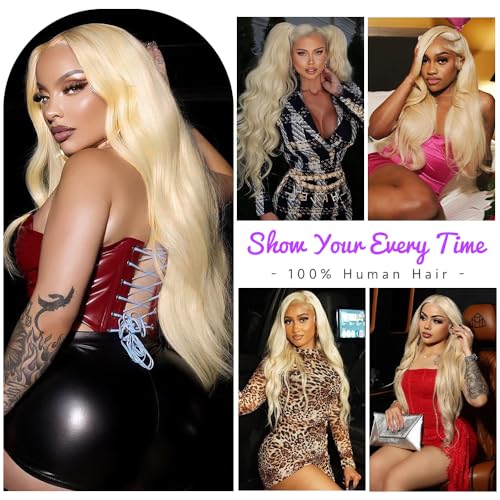 Avolo 613 Lace Front Wig Human Hair 13x6 Transparent Lace Blonde Lace Front Wigs Human Hair Pre Plucked Body Wave 613 HD Lace Frontal Wig 180% Density 613 Wig for Women 24 Inch