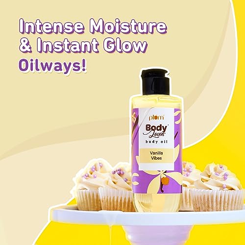 Plum Vanilla Body Oil with Avocado Oil, Coconut Oil & Carrot Seed Oil, 100% Pure Moisturizing Oil, Detoxifying, Omega-3 Fatty Acids, Vitamins A, D, E for Nourishing, Paraben & Silicone Free, 6.7 Fl Oz