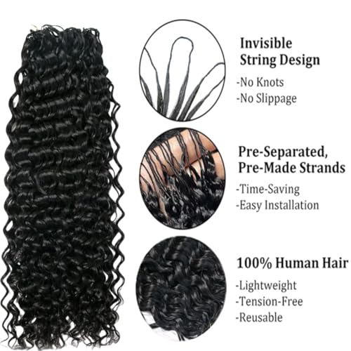 100% Human Hair Knotless Pre-Separated Crochet Hair Extensions Ocean Wave Feather Hair Water Wave Feather Line Hair Extensions Natural Color 20Inch 120g