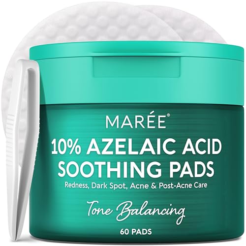 MAREE Azelaic Acid Toner Pads ? Exfoliating Pads with Glycolic & Hyaluronic Acid for Face ? 10% Azalecic Acid & Centella Redness Soothing Pad ? Zero Pore Facial Acne Care Toning Pad ? Acido Azelaico