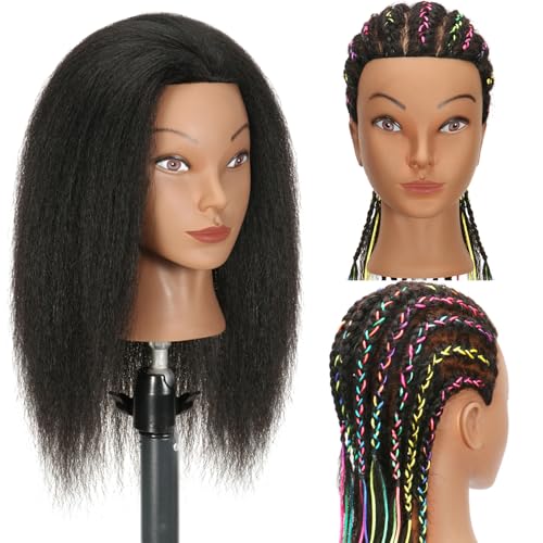 Ineffable 16"Mannequin Head with 100% Real Human Hair Mannequin Head for Braiding Hairstylists Manikin Head Cosmetology Doll Head for Hair Styling (16inch)