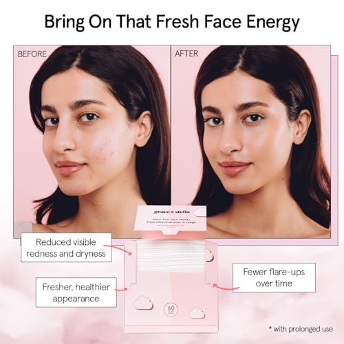 grace & stella Disposable Face Towels - Travel Essentials - Ultra-Soft & Absorbent Face Wipes Towelettes - XL Facial Towels for Cleansing & Makeup Removal - Lint-Free Facial Tissue - Vegan (60 Count)