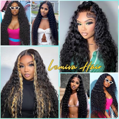 Wear and Go Glueless Wigs Human Hair Pre Cut HD Lace 7x5 Deep Wave Lace Front Wigs Human Hair Pre Plucked 200% Density Glueless Drawstring Wig for Beginners 20 Inch Natural Color Pre Everything