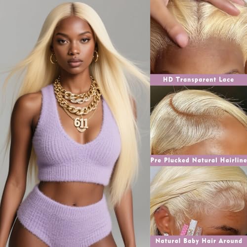 30 Inch 613 13x6 Lace Front Wig Human Hair 200 Density 613 Blonde Wig Straight Lace Front Wigs Human Hair Pre Plucked 613 HD Lace Frontal Wig 13x6 Wigs For Women