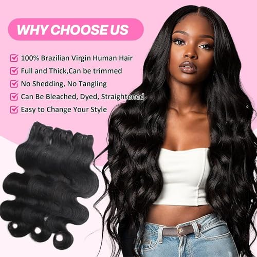 12A Bundles Human Hair 16 18 20 22 Inch Body Wave Human Hair Bundles 100% Unprocessed Brazilian Virgin Body Wave bundles human hair Quick Weave Extensions Natural Black