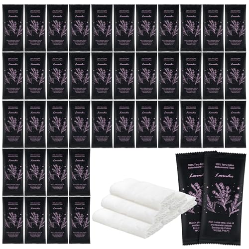 Hot or Cold Moist Cotton Towel Bulk Moist Towelettes Individually Wrapped 8.7" x 8.7",White Towel Services,Refreshment Pre Moistened Towels Lavender Scent for Travel Sport Party Spa Dentist Hotel