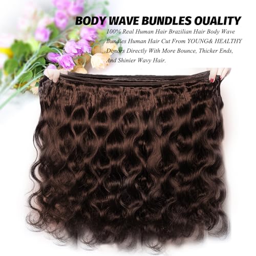 ALLRUN Brown Body Wave Bundles Human Hair 20 22 24 Inch Light Brown Hair Extension Chocolate Human Hair Body Wave 12A 100% Brazilian Unprocessed Virgin Hair Bundles Color 4#