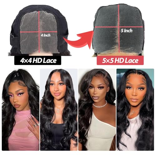 32 Inch 5x5 Body Wave Closure Wig Wear and Go Glueless Lace Closure Wig Pre Plucked Pre Bleached Pre Cut for Beginners 180% Density Body Wave Lace Front Wigs for Black Women Natural Black
