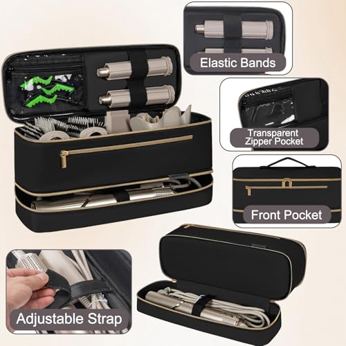 Travel Carrying Case for Shark Flex Style, Double Layer Storage Case For Shark Flexstyle, Portable Storage Organizer Soft Bag for Shark Flexstyle and Attachments, Black Gold (Only Bag)