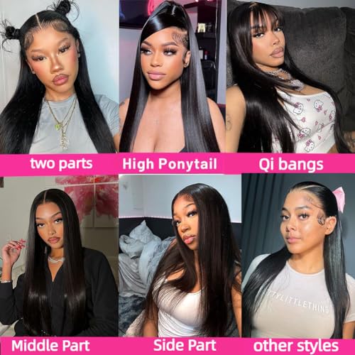 30 Inch Lace Front Wigs Human Hair 200 Density 13x4 HD Lace Front Wigs Human Hair Pre Plucked Glueless Wigs Human Hair for Women Straight Lace Frontal Wigs Natural Color, Black