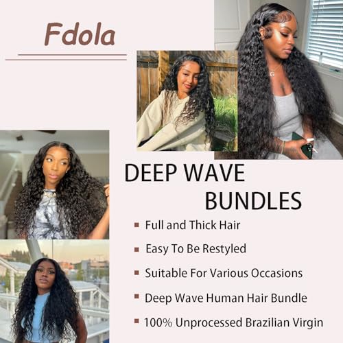 Human Hair Bundles One Bundle 12A Brazilian Virgin Human Hair Wet and Wavy Bundles 22 Inch 100% Unprocessed Deep Curly Weave Human Hair Extensions Natural Black Remy Hair Bundles