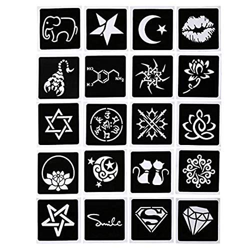 Temporary Tattoo kit£¬4Pcs Tattoo Cones,100% Natural Ready to Use Black Tattoo Paste, India Body DIY Art Painting for Women Men Kids with 20 Adhesive Stencils, 1 Bottle, 4Nozzles