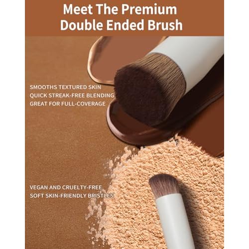 EIGSHOW Foundation and Concealer Brush, Dual Ended Makeup Brush For Flawless Foundation Coverage, Under Eye Concealer, Vegan & Cruelty-free (D110-Beige)