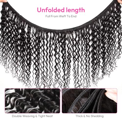 Bundles Human Hair Deep Wave 20 22 24 Inch 12A Deep Curly Bundles Human Hair Extensions 100% Unprocessed 3 Bundle Brazilian Virgin Human Hair Extensions Wet and Wavy Double Weft Bundles Natural