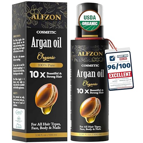 ?????????????? Moroccan Argan Oil 100% Pure USDA Organic Hair Treatment, Cold Pressed For Dry, Damaged, Curly & Frizzy Hair, Skin, Face, Body & Beard Natural Anti Aging for Women & Men, Large 3.38 oz