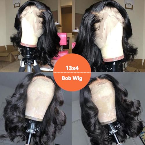 Wavy Bob Wig Human Hair 13x4 Lace Front Wigs Human Hair Pre Plucked Glueless Wigs Human Hair 12 Inch Short Bob Wigs Brazilian Body Loose Wave Wear and Go Human Hair Wig