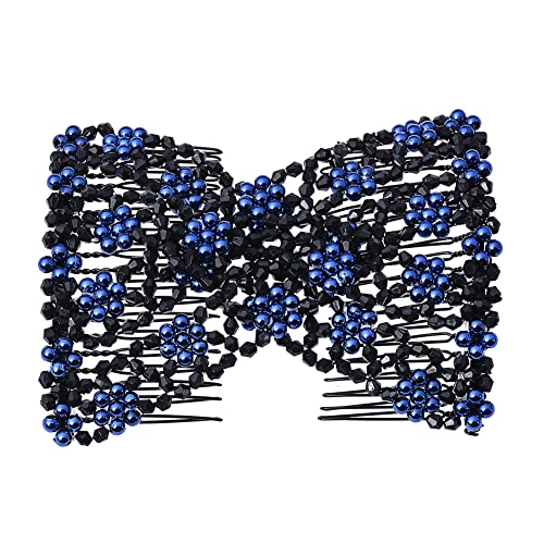 Ruihfas 12 PCS Magic Hair Side Combs Beaded Stretch Double Hair Side Combs Clips Bun Maker Hair Pins Hair Accessories for Women Curly Thick Wavy Hair Ponytail (Random Styles and Colors)