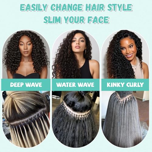 I Tip Hair Extensions Human Hair Kinky Curly Natural Black Hair Extensions Real Human Hair Pre Bonded Keratin Cold Fusion Curly Hair I tip Extension for 3C 4A Hair Black Women 100 Strands 14 Inch