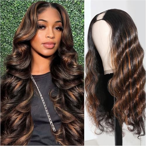 V Part Wig Human Hair Body Wave Glueless No Leave Out Upgrade 26 Inch U Part Wigs Human Hair Clip In Half Wigs 100% Real Human Hair Elastic Drawstring For Women 180% Density #1B/30