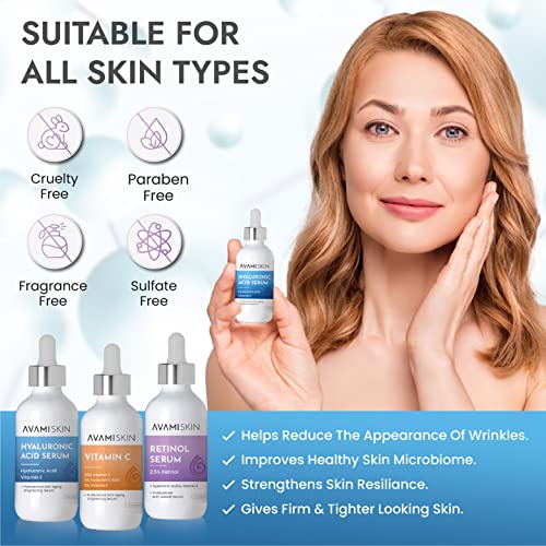 3-Piece Skin Serum Set - Vitamin C, Hyaluronic Acid, Retinol - Unisex - 1 fl. Oz