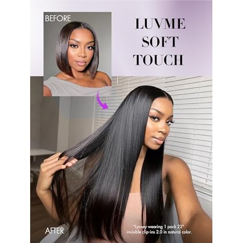 LUVME Invisible Clip in Hair Extensions, Yaki Straight Real Human Hair 18 Inch 2 Pack 220g 12pcs Clip ins Hair Extensions Natural Black for Women