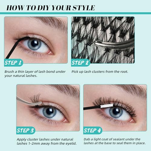Lash Clusters Kit 320Pcs,DIY Individual Lashes Extension Kit,Lash Bond And Seal,Lash Remover For Eyelashes Extensions,Lash Applicator Tool For False Eyelash Cluster Kit At Home(3040D,D-Mix9-16mm Kit)
