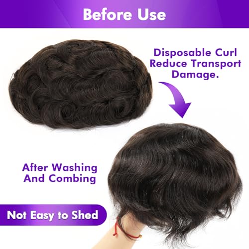 ROSELOVER 8x10 Inch PU Thin Skin Toupee for Men - 0.03mm Human Hair Replacement System,Natural Look Hair Prosthesis Units for Men, Durable & Breathable Hairpiece,Off Black