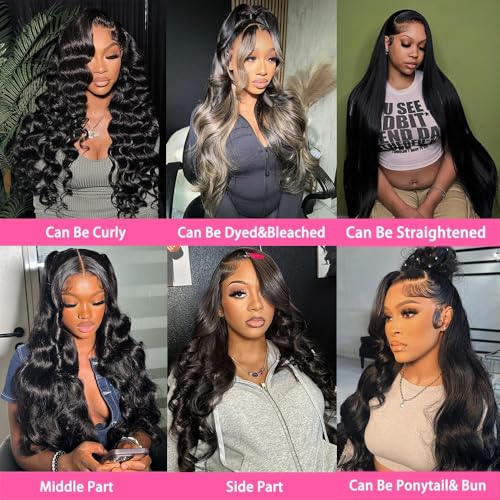 28 Inch 13x6 Lace Front Wigs Human Hair 200% Density Body Wave HD Lace Front Wigs Human Hair Pre Plucked Glueless 13x6 Full Frontal Wig for Women Natural Black