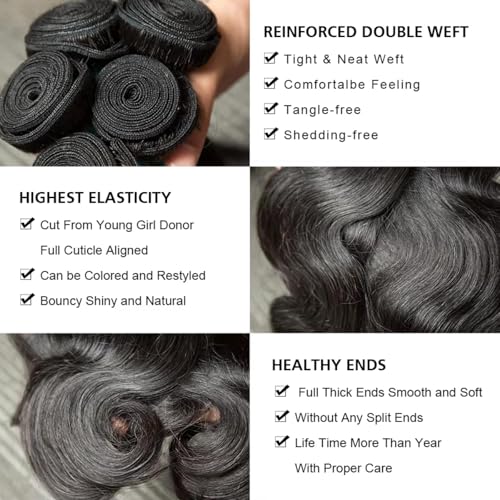 12 A Human Hair Bundles 22 22 24 24 Inch Body Wave Curly Human Hair 100% Unprocessed Brazilian Raw Virgin Hair 4 Bundles Body Wave Natural Color