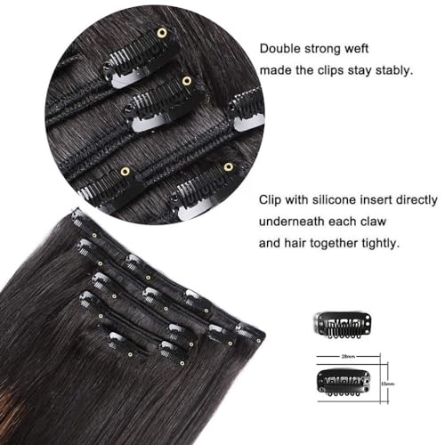 5 Pieces 22" Remy Clip in Hair Extensions Human Hair Natural Black to Chestnut Brown Highlight Ombre - Silky Straight Short Thick Real Hair Extensions for Women (22 inches, (1BT6) P1B, 110grams)