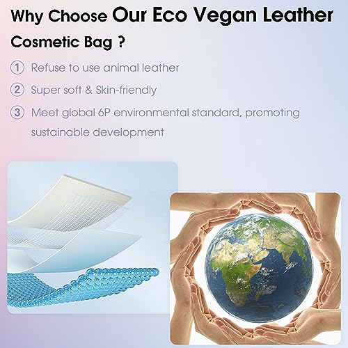 Wandering Nature Makeup Bag Small Cosmetic Bag for Purse 2 Pack Small Make Up Pouch Vegan Leather Cute Travel Pouch with Zipper for Women, Black