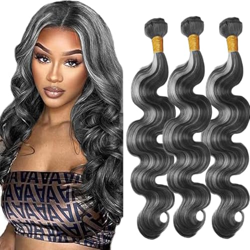 Highlight Grey Human Hair Bundles Body Wave 12 14 16 Inch P1B/Grey Bundles Human Hair 3 Bundle 300g Total Unprocessed Brazilian Virgin Hair for Black Women