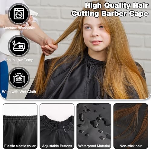 NICEMOVIC Hair Cutting Cape with Hair Combs, Barber Cape Haircut Cape, Professional Barber Accessories Haircut Salon Supplies for Men Women (Black)