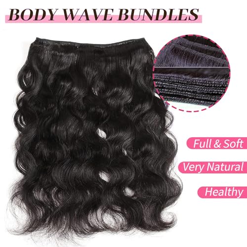 Human Hair Bundles 26 26 26 Inch Body Wave 3 Bundles Human Hair 12A Grade 100% Unprocessed Brazilian Virgin Hair Bundles Human Hair Extensions for Women Natural Black Color