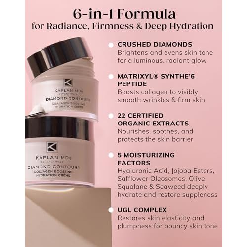 KAPLANMD Diamond Contour Collagen Boosting Hydration Creme ? 6 in 1 Anti-Aging Moisturizer with Peptides, Hyaluronic Acid & Crushed Diamonds ? Face Treatment Cream for Women ? 1.7 oz