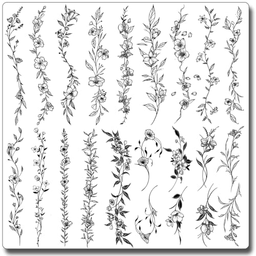 Temporary Tattoos for Women - 49 Pcs Line Leaves Sketch Fake Tattoos for Arm Wrist Leg Body/Realistic/Long Last/Waterproof