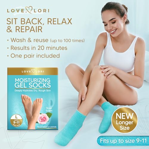 Moisturizing Socks - Gel Silicone Aloe Spa Socks (Sizes 9-10) Infused with Vitamin E & JoJoba Oil - Self Care Gifts for Women, Spa Gifts for Women, Stocking Stuffers for Adults
