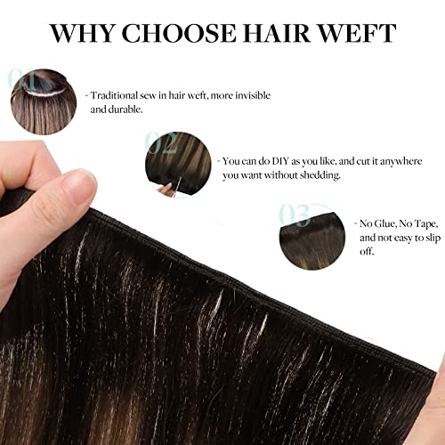DOORES Sew in Hair Extensions Real Human Hair, Balayage Dark Brown to Chestnut Brown 24 Inch 120g Weave Remy Extensions Full Head Long Straight