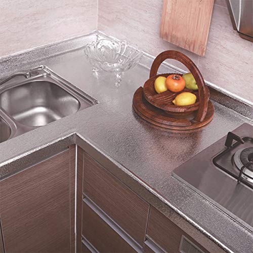 16"x354" Silver Contact Paper Metallic Look kitchen Backsplash Peel and Stick Wallpaper Oil Proof Waterproof Aluminum Foil Wall Sticker Adhesive Paper for Cabinets Shelf Liner Removable Heat Resistant