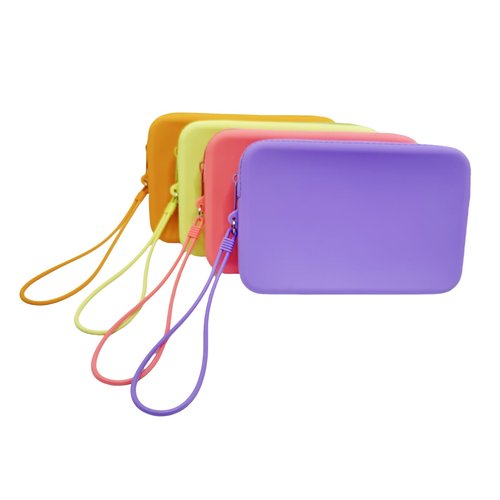 monolane 4 Pieces Silicone Makeup Toiletries Pouches, Waterproof Cosmetic Zipper Pouch, Digital Electronics Storage Bag, Beach Essential Travel Pouch (Creamy Collection)
