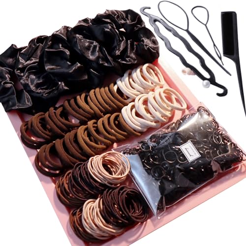 YANRONG 755PCS Hair Accessories for Woman Set Seamless Ponytail Holders Variety Hair Scrunchies Hair Bands Scrunchy Hair Ties For Thick and Curly (755PCS (black brown))