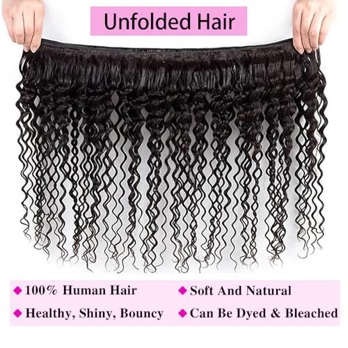 12A Deep Wave Bundles Human Hair 18 20 22 Inch 100% Unprocessed Brazilian Virgin Deep Curly Human Hair 3 Bundles Wet and Wavy Double Weft Deep Wavy Hair Extensions Real Human Hair Natural Black