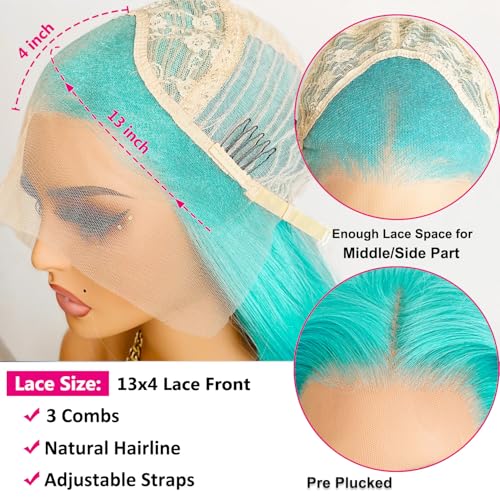 Blue Green Color Synthetic Lace Front Wigs for Fashion Women 24 Inch Long Silky Straight Hair Mint Green Wig 13x4 HD Lace Front Wigs Pre Plucked Hairline