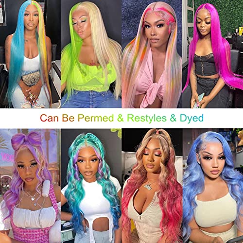 Straight Lace Front Wigs, 13x4 HD Transparent Straight Lace Frontal Wigs Human Hair with Baby Hair 180% Density Bleached Knots Virgin Glueless Human Hair Wigs (Blonde, 28 inch)