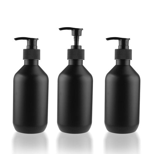 BOSMOIW 3 Pieces 300ML/10OZ Black Matte PET Soap Dispenser,Plastic Shampoo Pump Bottle,Empty Hand Soap Containers,Bathroom Countertop Pump Dispensers for Shampoo,Conditioner,Shower Gel,Massage Oil