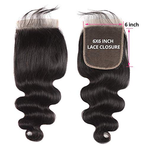 6X6 HD Transparent Lace Closure Human Hair Pre Plucked Closure Body Wave Brazilian Virgin Hair 6X6 Colsure With Baby Hair High Density Real Human Hair Wet And Wavy Natural Black 16 Inch