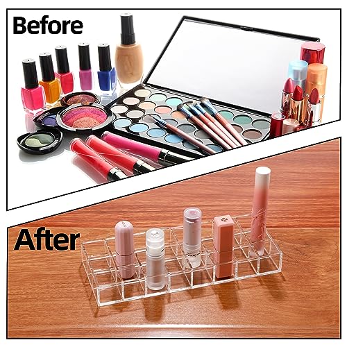Kigley 3 Pcs Clear Lipstick Organizer Acrylic Lip Gloss Holder Cosmetic Storage Lipstick Display Case for Women Perfume Sample Drawer Brushes Bottles Birthday Gift(24 Grid)